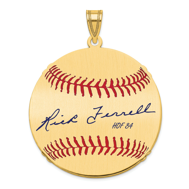 Gold-plating over Sterling Silver Rick Ferrell Hall of Fame Signature Large Epoxy Baseball Pendant