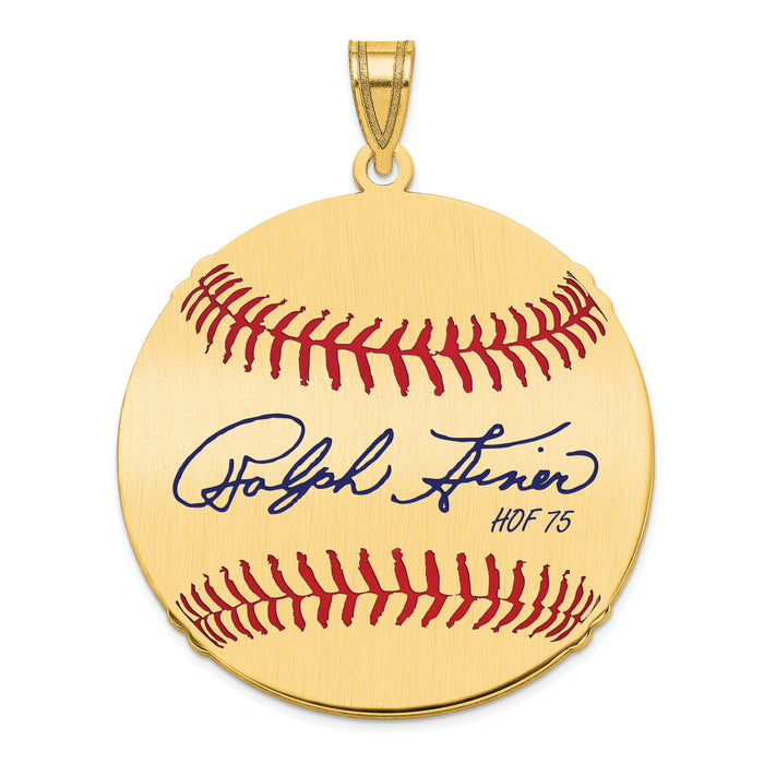 Gold-plating over Sterling Silver Ralph Kiner Hall of Fame Signature Large Epoxy Baseball Pendant