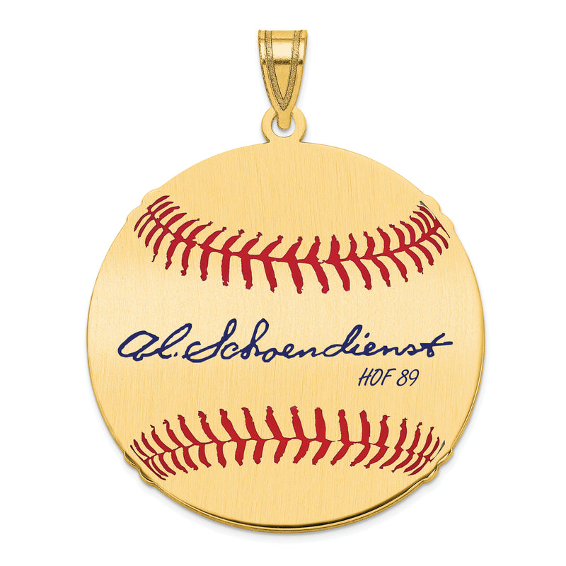 Gold-plating over Sterling Silver Al RED Schoendienst Hall of Fame Signature Large Epoxy Baseball Pendant