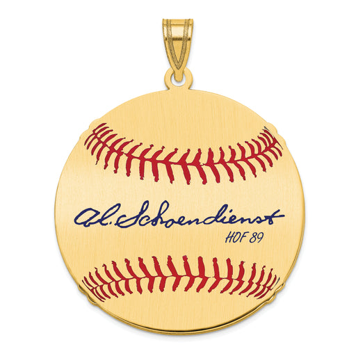 Gold-plating over Sterling Silver Al RED Schoendienst Hall of Fame Signature Large Epoxy Baseball Pendant