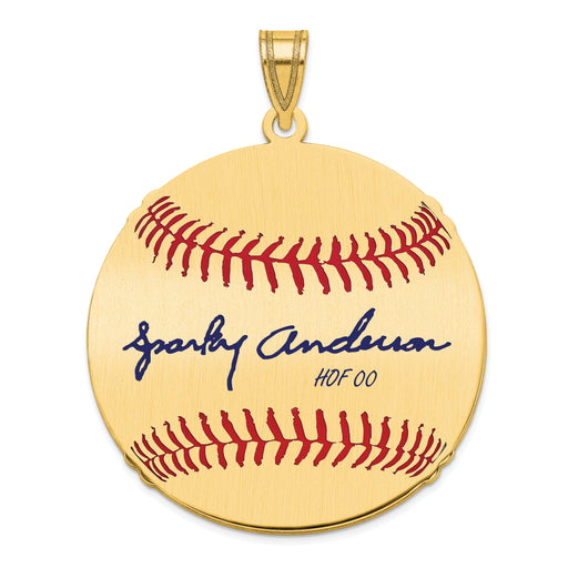 Gold-plating over Sterling Silver George SPARKY Anderson Hall of Fame Signature Large Epoxy Baseball Pendant
