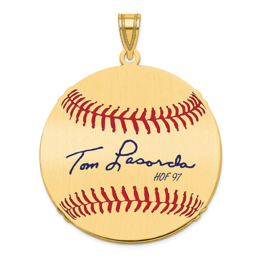 Gold-plating over Sterling Silver Tom Lasorda Hall of Fame Signature Large Epoxy Baseball Pendant