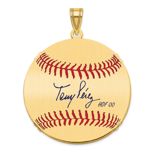 Gold-plating over Sterling Silver Atanasio TONY Perez Hall of Fame Signature Large Epoxy Baseball Pendant