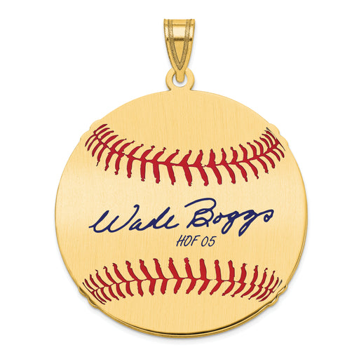 Gold-plating over Sterling Silver Wade Boggs Hall of Fame Signature Large Epoxy Baseball Pendant