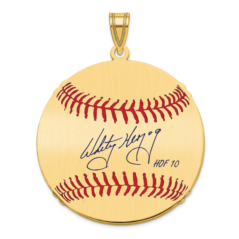 Gold-plating over Sterling Silver Whitey Herzog Hall of Fame Signature Large Epoxy Baseball Pendant