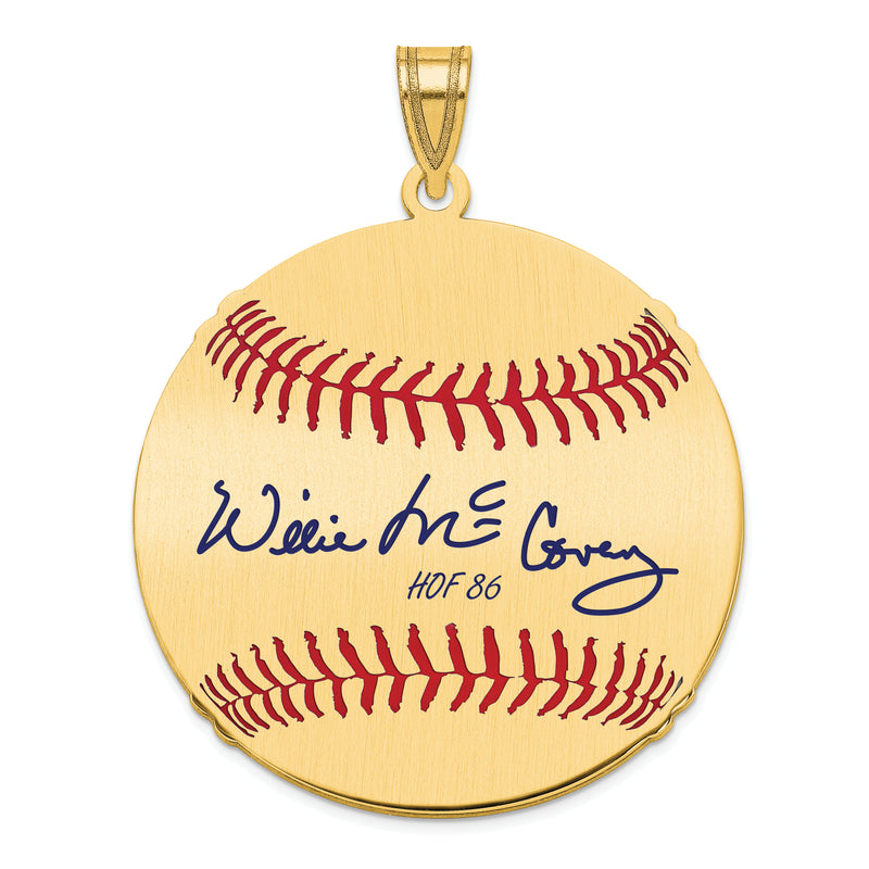 Gold-plating over Sterling Silver Willie McCovey Hall of Fame Signature Large Epoxy Baseball Pendant