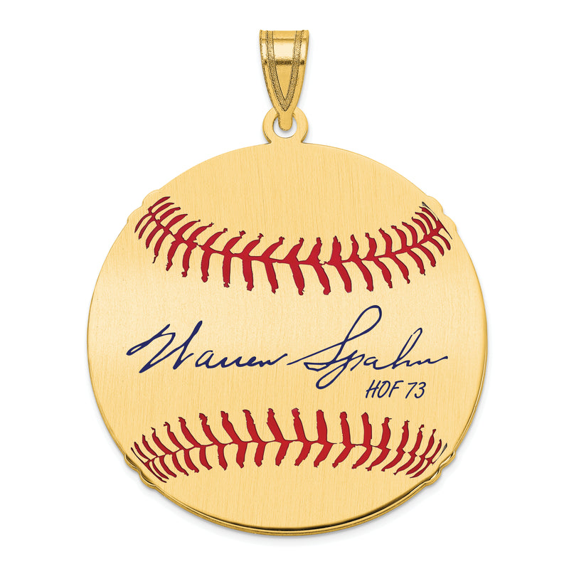 Gold-plating over Sterling Silver Warren Spahn Hall of Fame Signature Large Epoxy Baseball Pendant