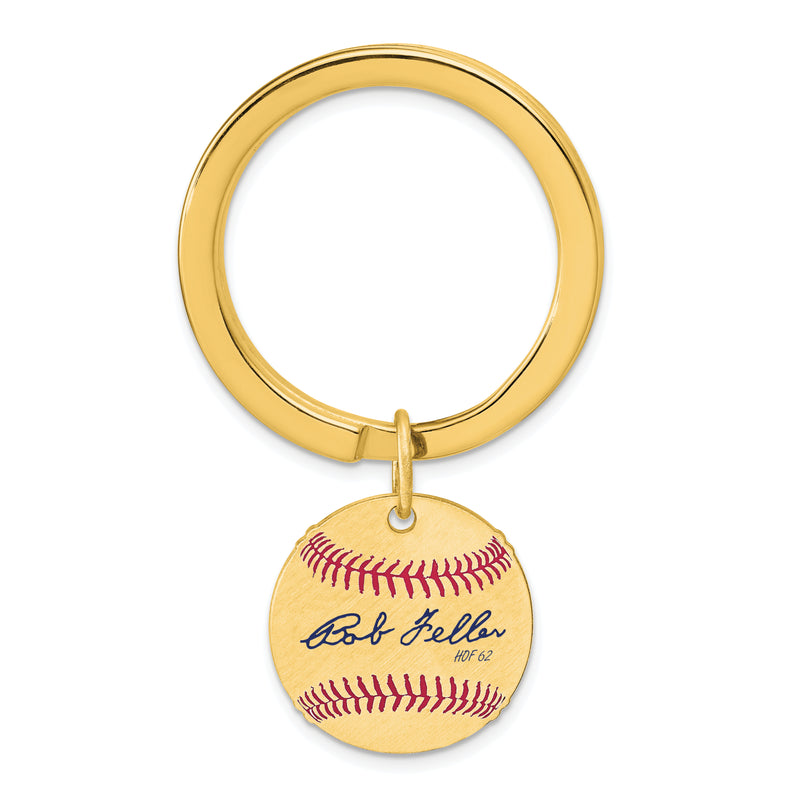Gold-plating over Sterling Silver Bob Feller Hall of Fame Signature Epoxy Baseball Keychain