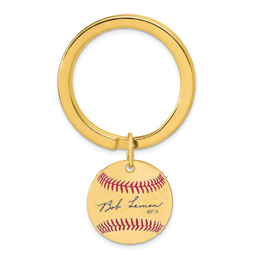 Gold-plating over Sterling Silver Bob Lemon Hall of Fame Signature Epoxy Baseball Keychain