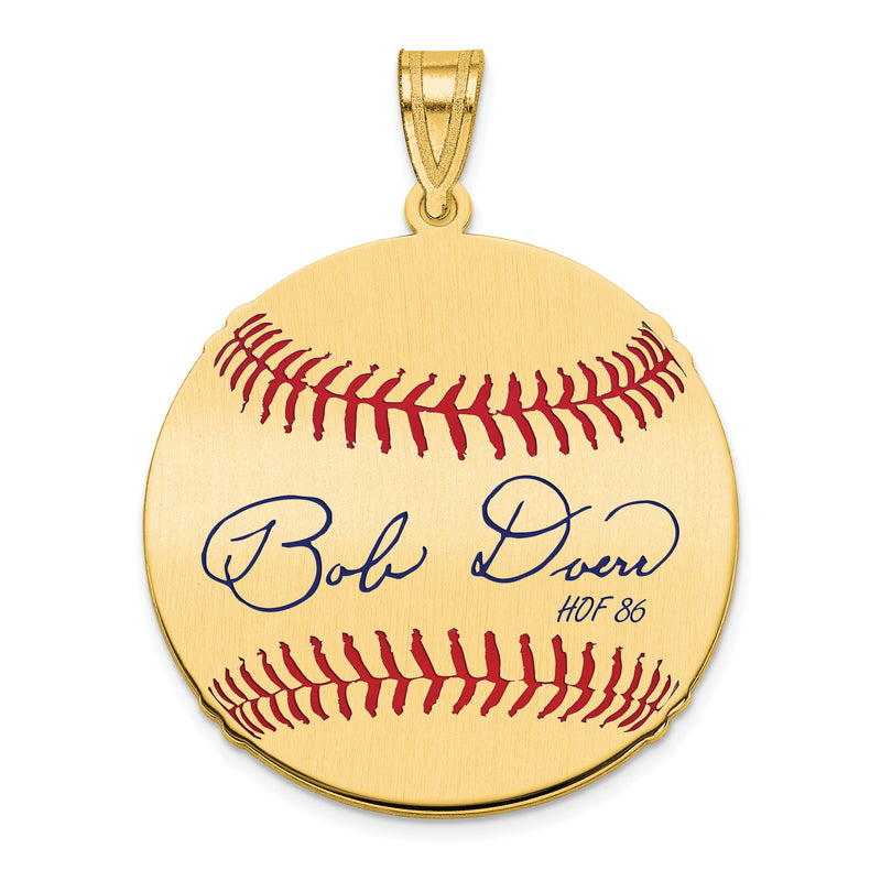 Gold-plating over Sterling Silver Bobby Doerr Hall of Fame Signature Medium Epoxy Baseball Pendant