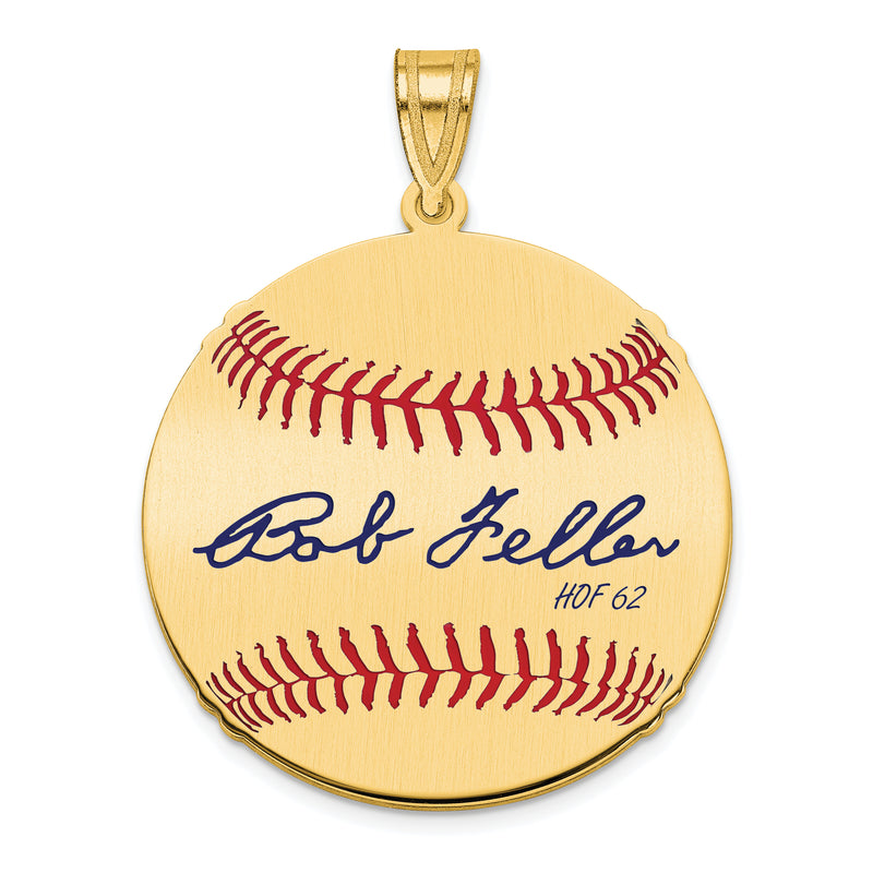 Gold-plating over Sterling Silver Bob Feller Hall of Fame Signature Medium Epoxy Baseball Pendant