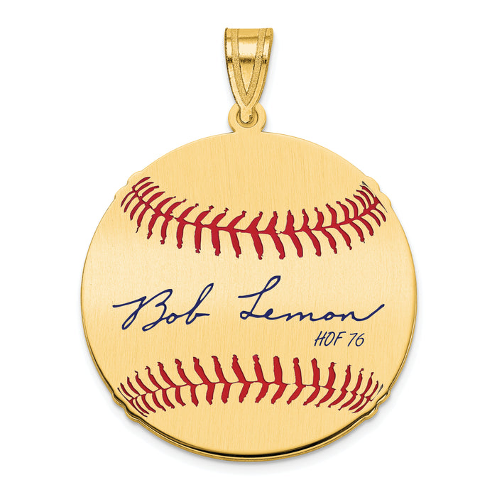 Gold-plating over Sterling Silver Bob Lemon Hall of Fame Signature Medium Epoxy Baseball Pendant