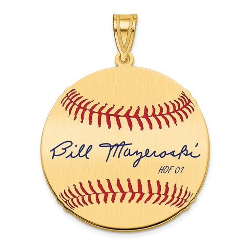 Gold-plating over Sterling Silver William BILL Mazeroski Hall of Fame Signature Medium Epoxy Baseball Pendant