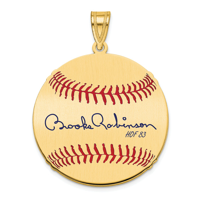 Gold-plating over Sterling Silver Brooks Robinson Hall of Fame Signature Medium Epoxy Baseball Pendant