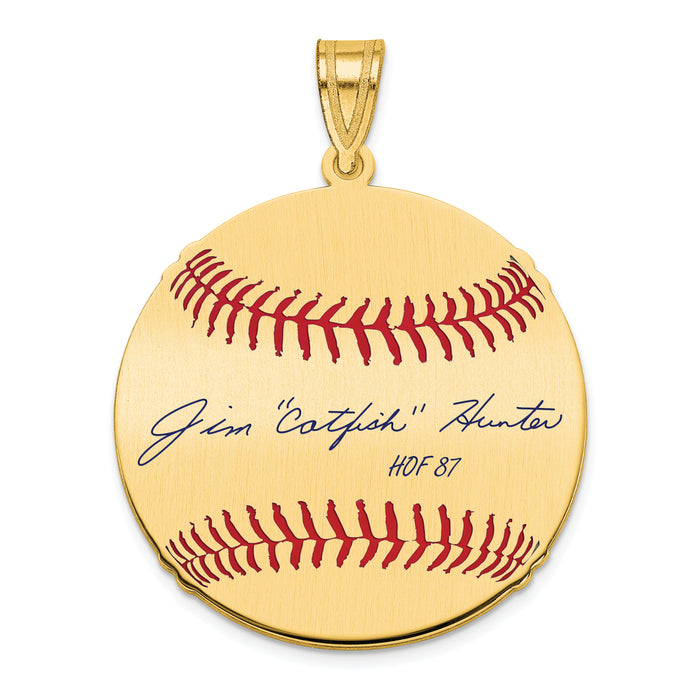 Gold-plating over Sterling Silver Jim CATFISH Hunter Hall of Fame Signature Medium Epoxy Baseball Pendant