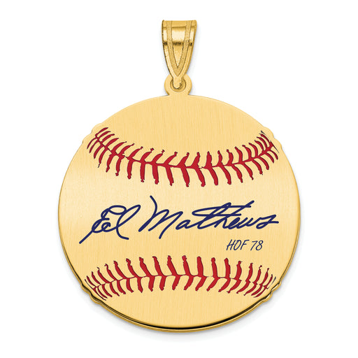 Gold-plating over Sterling Silver Eddie Mathews Hall of Fame Signature Medium Epoxy Baseball Pendant