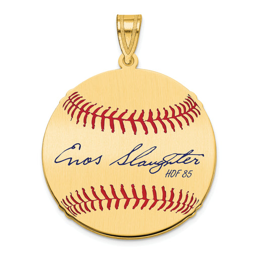 Gold-plating over Sterling Silver Enos Slaughter Hall of Fame Signature Medium Epoxy Baseball Pendant