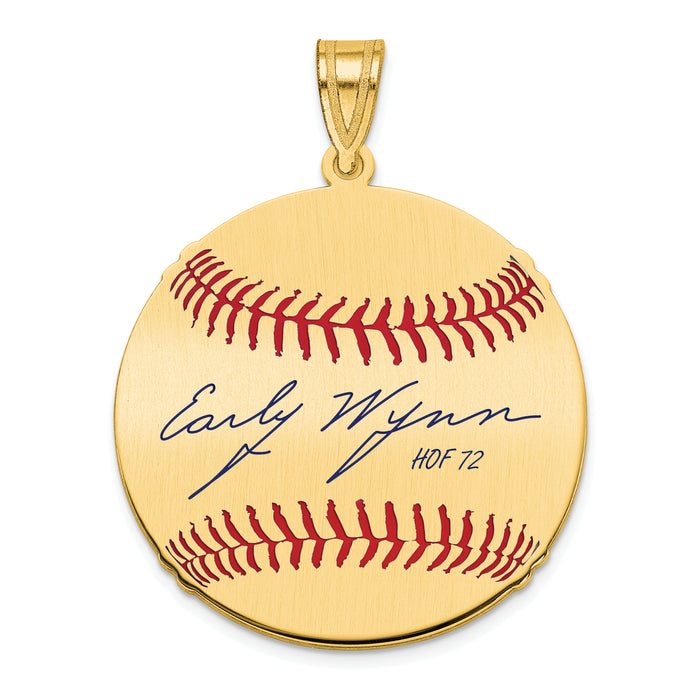 Gold-plating over Sterling Silver Early Wynn Jr Hall of Fame Signature Medium Epoxy Baseball Pendant