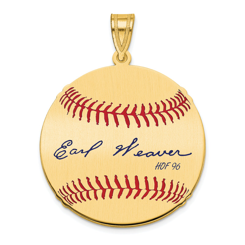 Gold-plating over Sterling Silver Earl Weaver Hall of Fame Signature Medium Epoxy Baseball Pendant