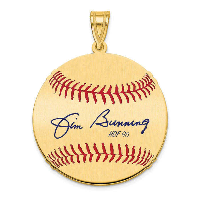 Gold-plating over Sterling Silver Jim Bunning Hall of Fame Signature Medium Epoxy Baseball Pendant