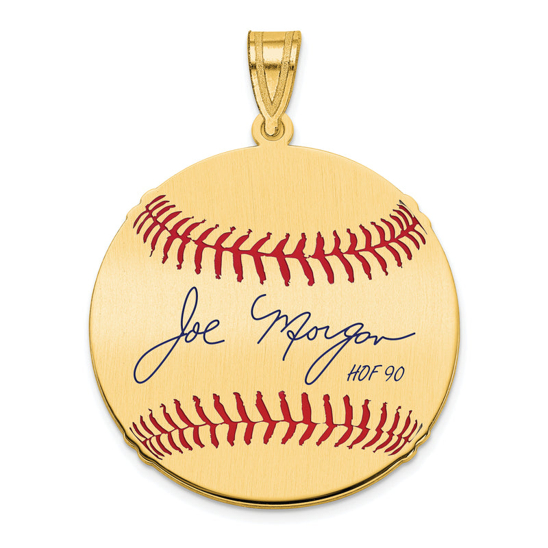 Gold-plating over Sterling Silver Joe Morgan Hall of Fame Signature Medium Epoxy Baseball Pendant