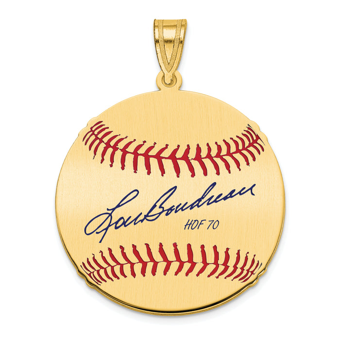 Gold-plating over Sterling Silver Lou Boudreau Hall of Fame Signature Medium Epoxy Baseball Pendant