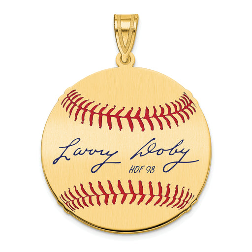 Gold-plating over Sterling Silver Larry Doby Hall of Fame Signature Medium Epoxy Baseball Pendant