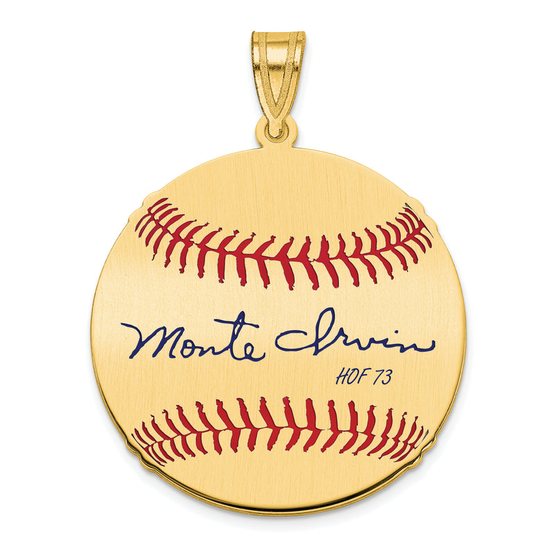 Gold-plating over Sterling Silver Monte Irvin Hall of Fame Signature Medium Epoxy Baseball Pendant