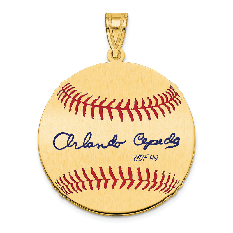 Gold-plating over Sterling Silver Orlando Cepeda Hall of Fame Signature Medium Epoxy Baseball Pendant