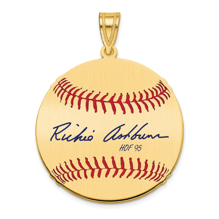 Gold-plating over Sterling Silver Richie Ashburn Hall of Fame Signature Medium Epoxy Baseball Pendant