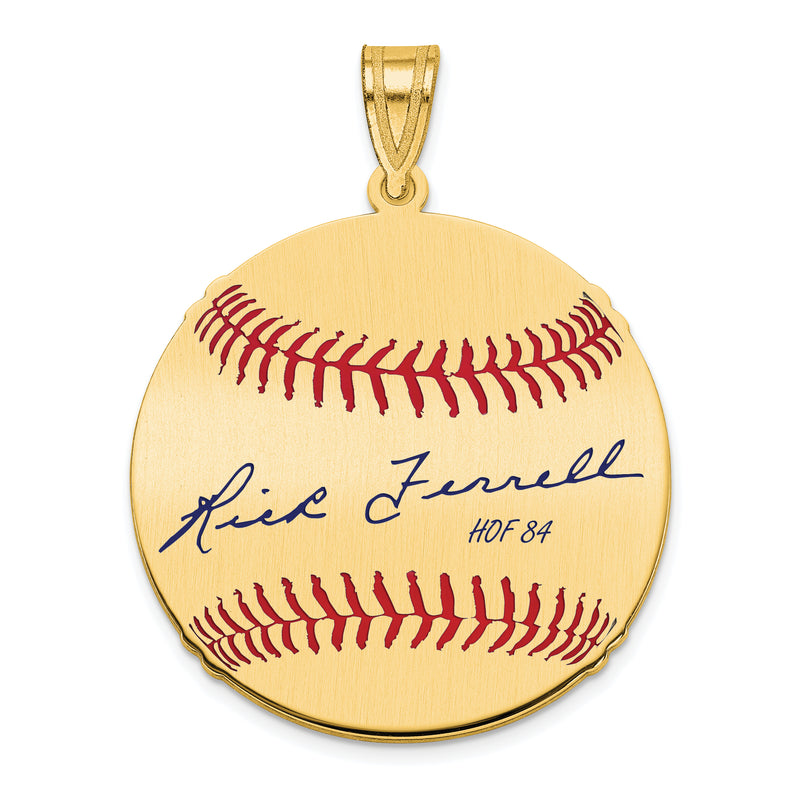 Gold-plating over Sterling Silver Rick Ferrell Hall of Fame Signature Medium Epoxy Baseball Pendant