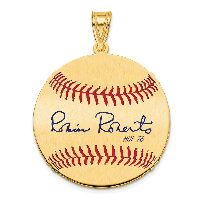 Gold-plating over Sterling Silver Robin Roberts Hall of Fame Signature Medium Epoxy Baseball Pendant