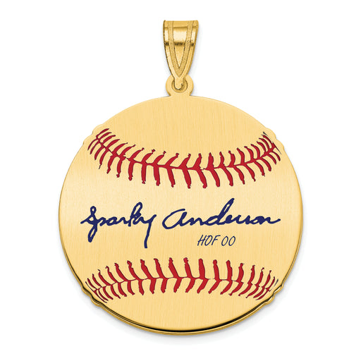 Gold-plating over Sterling Silver George SPARKY Anderson Hall of Fame Signature Medium Epoxy Baseball Pendant