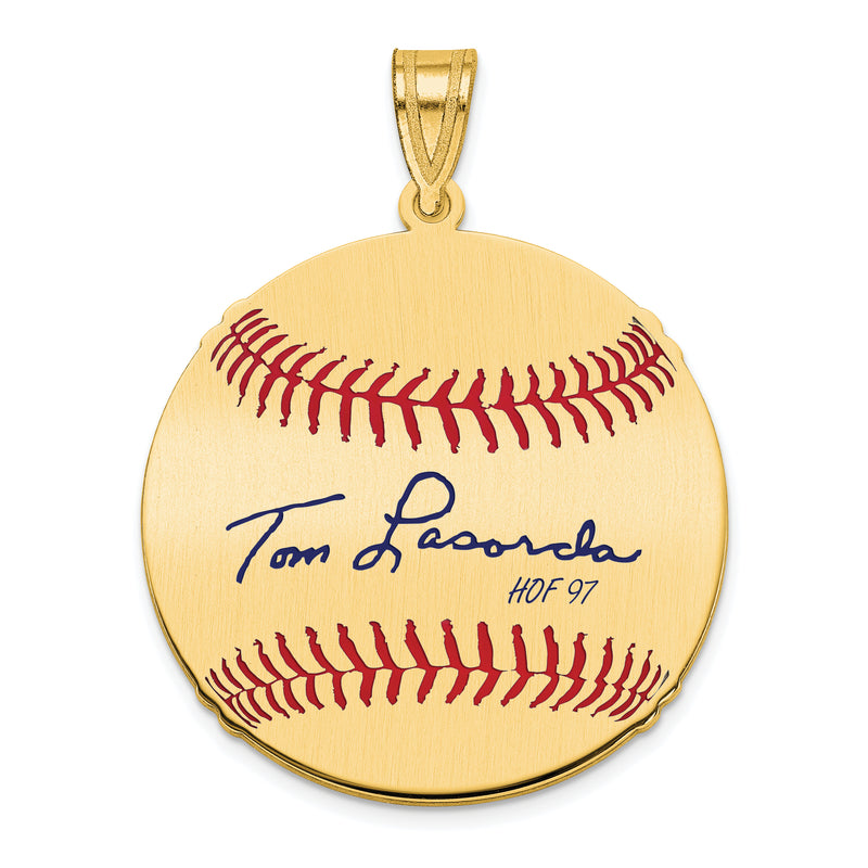 Gold-plating over Sterling Silver Tom Lasorda Hall of Fame Signature Medium Epoxy Baseball Pendant