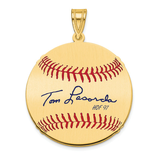 Gold-plating over Sterling Silver Tom Lasorda Hall of Fame Signature Medium Epoxy Baseball Pendant