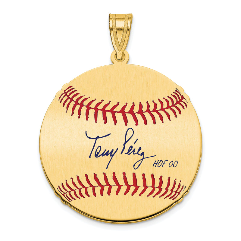 Gold-plating over Sterling Silver Atanasio TONY Perez Hall of Fame Signature Medium Epoxy Baseball Pendant