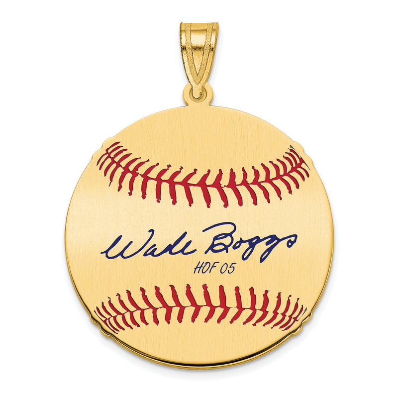 Gold-plating over Sterling Silver Wade Boggs Hall of Fame Signature Medium Epoxy Baseball Pendant