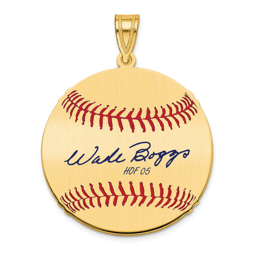 Gold-plating over Sterling Silver Wade Boggs Hall of Fame Signature Medium Epoxy Baseball Pendant