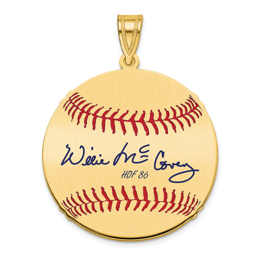 Gold-plating over Sterling Silver Willie McCovey Hall of Fame Signature Medium Epoxy Baseball Pendant