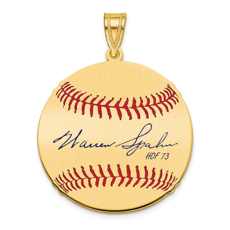 Gold-plating over Sterling Silver Warren Spahn Hall of Fame Signature Medium Epoxy Baseball Pendant