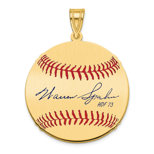 Gold-plating over Sterling Silver Warren Spahn Hall of Fame Signature Medium Epoxy Baseball Pendant