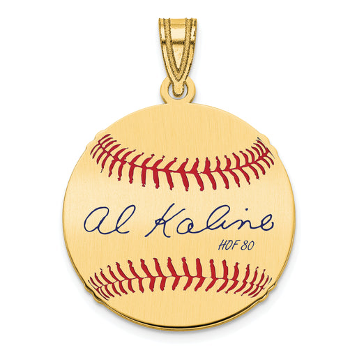Gold-plating over Sterling Silver Al Kaline Hall of Fame Signature Small Epoxy Baseball Pendant