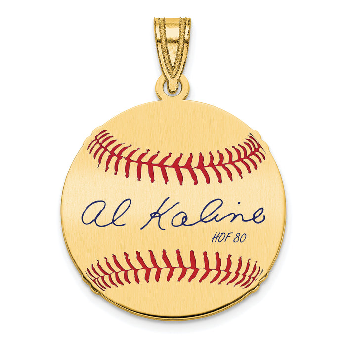 Gold-plating over Sterling Silver Al Kaline Hall of Fame Signature Small Epoxy Baseball Pendant