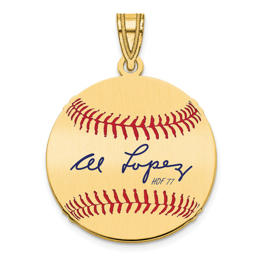Gold-plating over Sterling Silver Al Lopez Hall of Fame Signature Small Epoxy Baseball Pendant