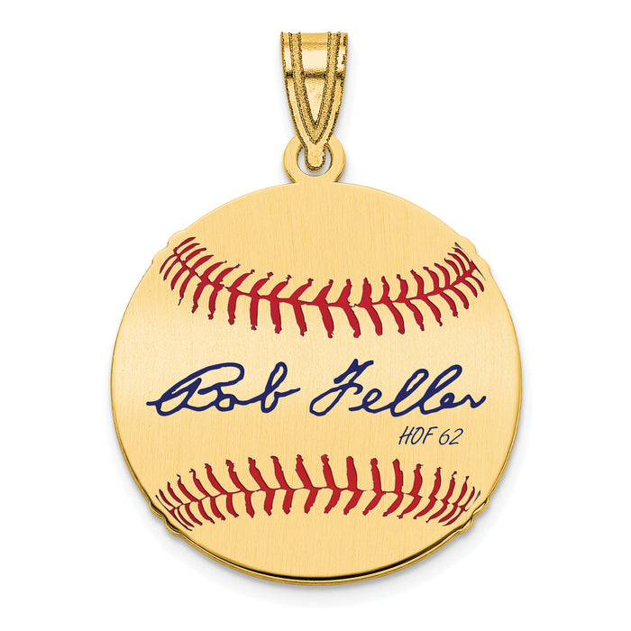 Gold-plating over Sterling Silver Bob Feller Hall of Fame Signature Small Epoxy Baseball Pendant