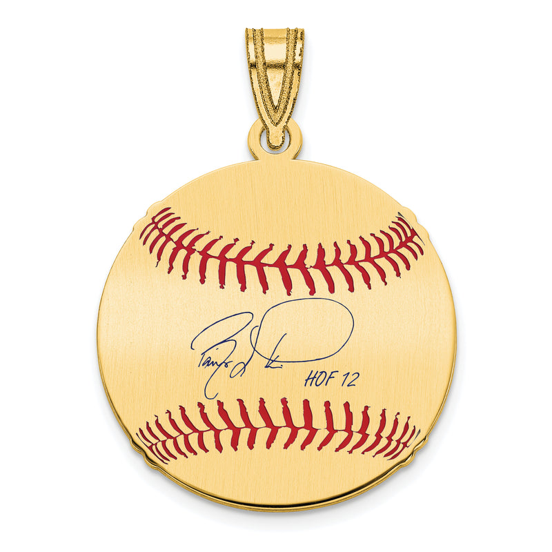 Gold-plating over Sterling Silver Barry Larkin Hall of Fame Signature Small Epoxy Baseball Pendant