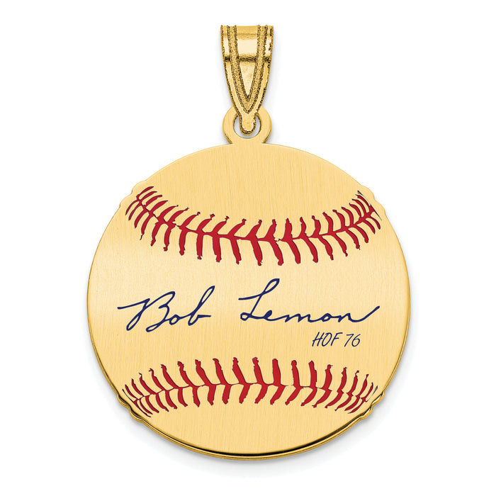 Gold-plating over Sterling Silver Bob Lemon Hall of Fame Signature Small Epoxy Baseball Pendant