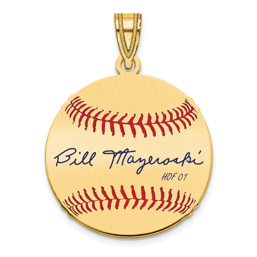 Gold-plating over Sterling Silver William BILL Mazeroski Hall of Fame Signature Small Epoxy Baseball Pendant