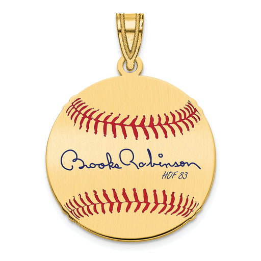 Gold-plating over Sterling Silver Brooks Robinson Hall of Fame Signature Small Epoxy Baseball Pendant