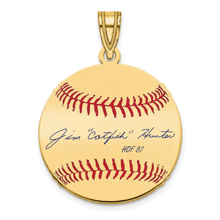Gold-plating over Sterling Silver Jim CATFISH Hunter Hall of Fame Signature Small Epoxy Baseball Pendant
